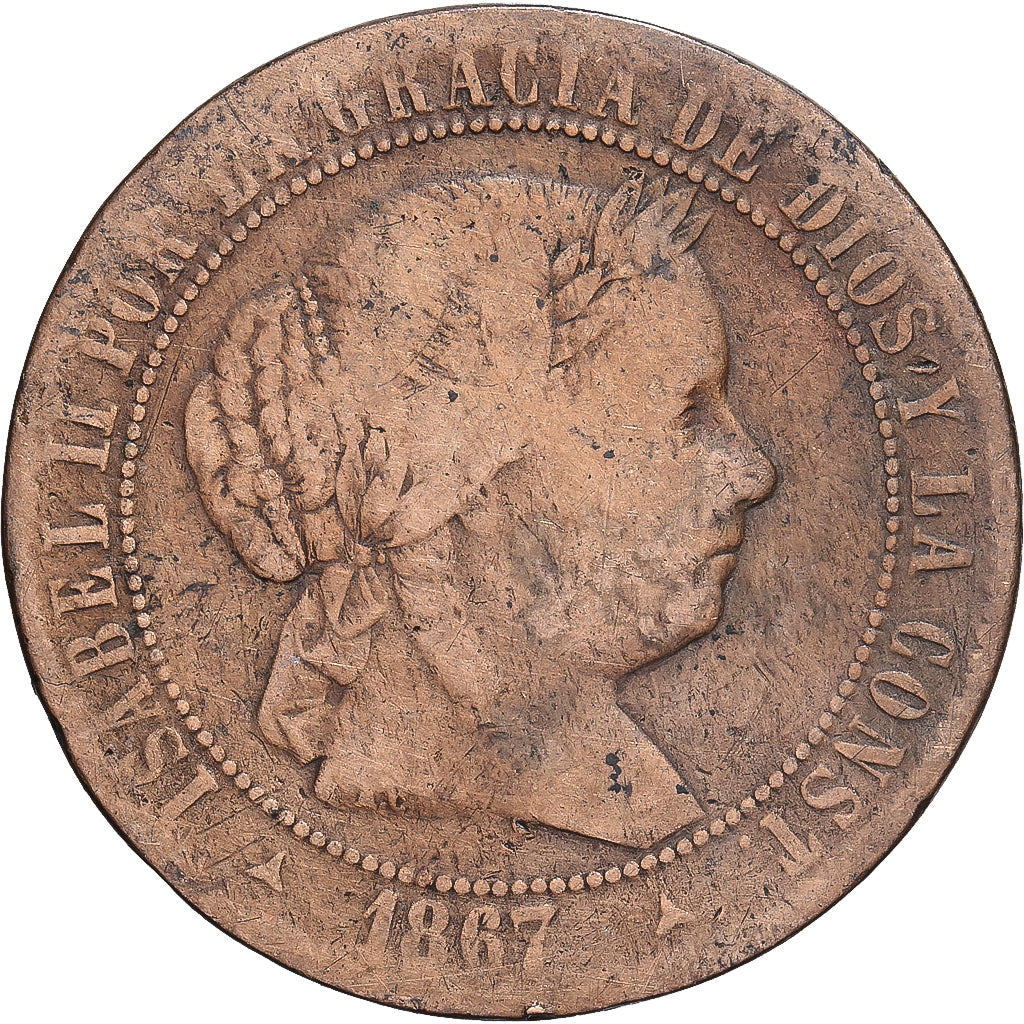 Spanje, Isabel II, 2-1/2 Centimos, 1867, Madrid, Koper, FR, KM:634.4