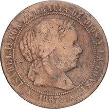Espagne, Isabelle II, 2-1/2 Centimos, 1867, Madrid, Cuivre, TB, KM:634.4