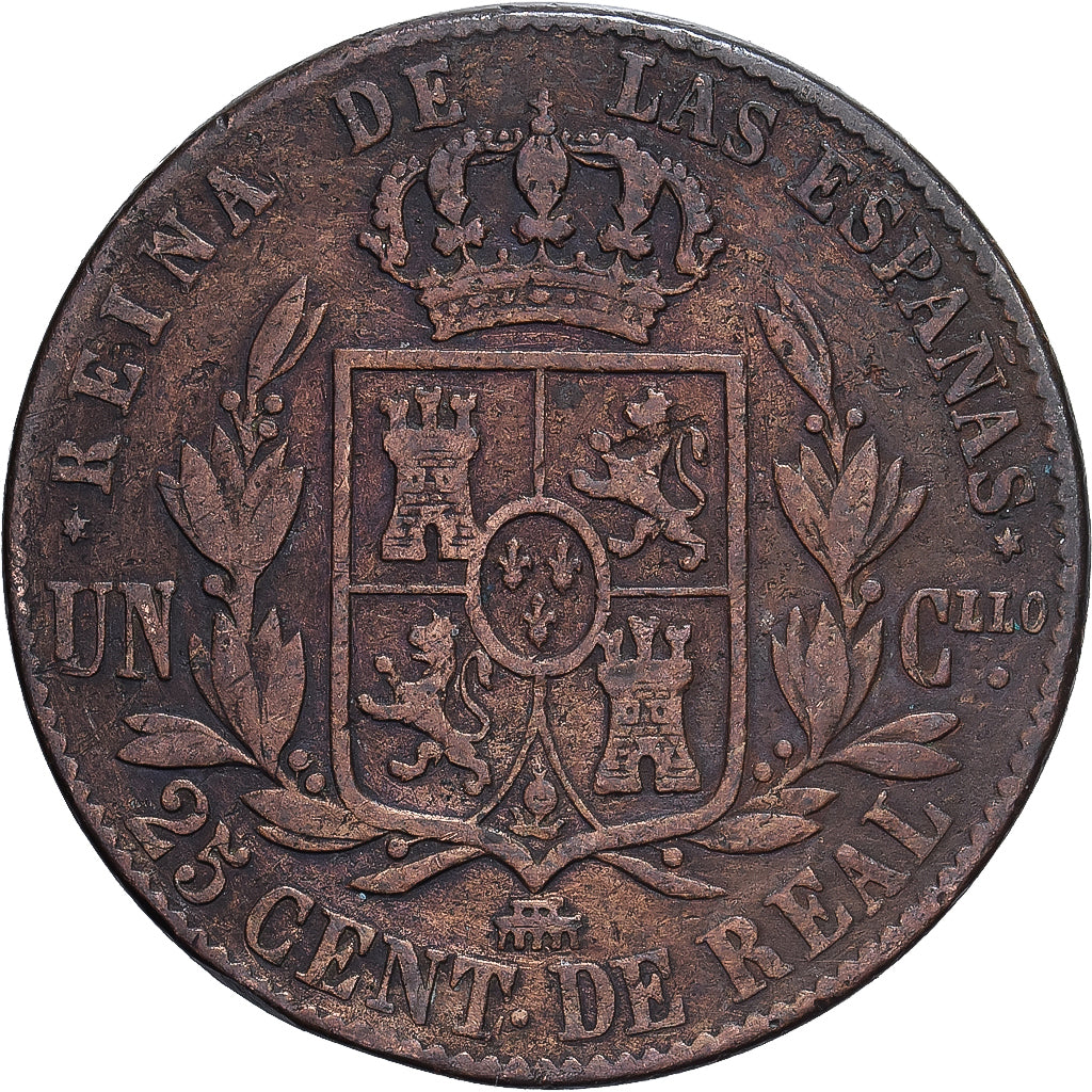 Spanje, Isabel II, 25 Centimos, 1863, Segovia, Koper, FR+, KM:615.2
