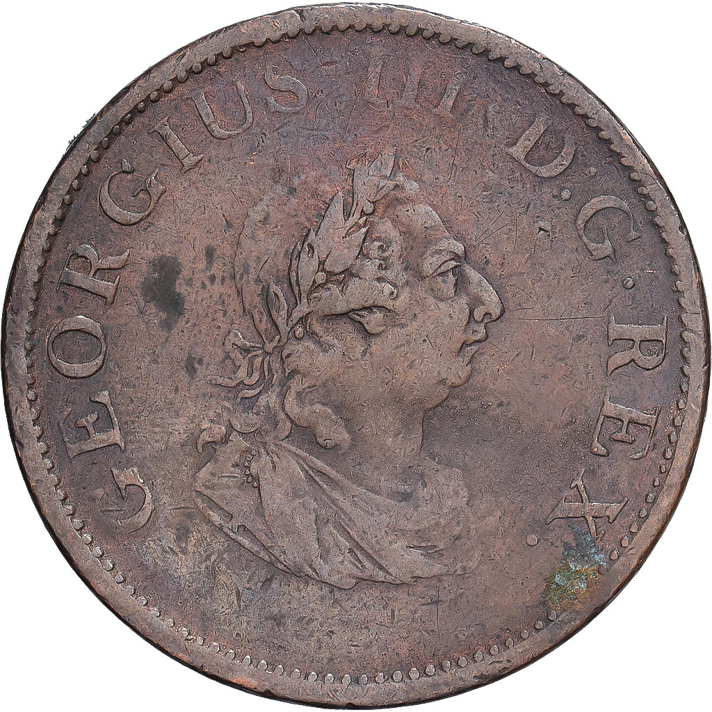 REPÚBLICA DE IRLANDA, George III, 1/2 Penny, 1805, Cobre, BC+, KM:147.1