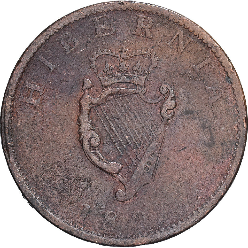 REPÚBLICA DE IRLANDA, George III, 1/2 Penny, 1805, Cobre, BC+, KM:147.1