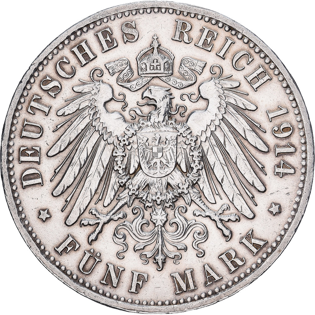 Kingdom of Prussia, PRUSSIA, Wilhelm II, 5 Mark, 1914, Berlin, Srebro