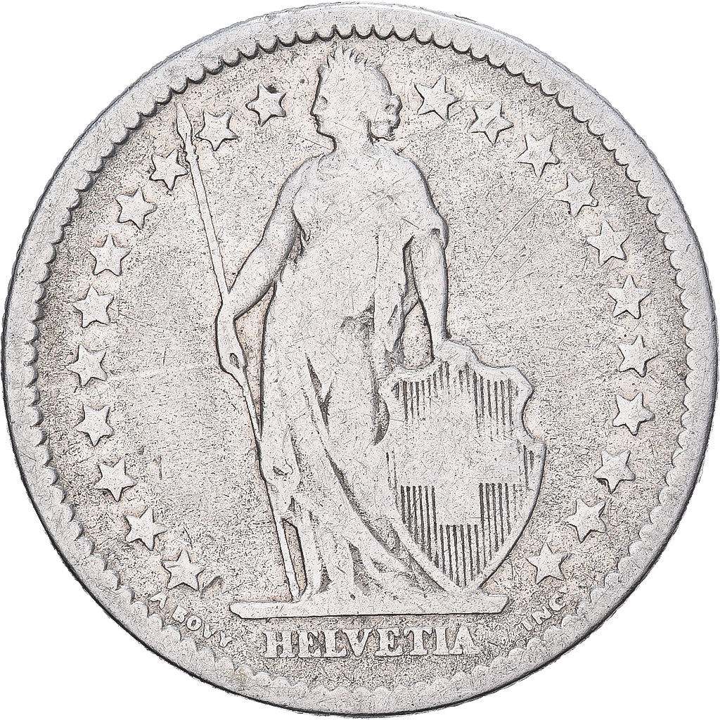 Suiza, 2 Francs, 1878, Bern, Plata, BC+, KM:21