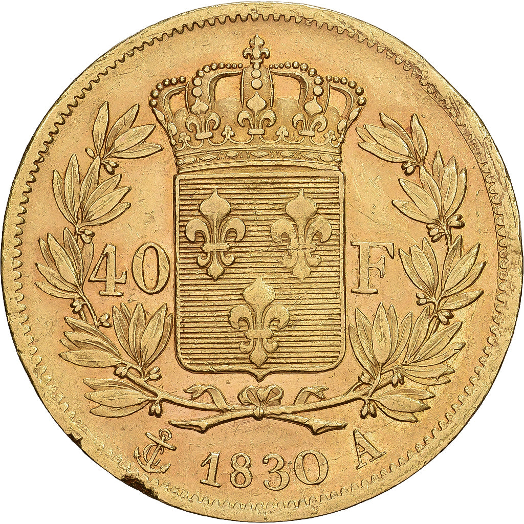 Francja, Charles X, 40 Francs, 1830, Paris, Złoto, AU(50-53), Gadoury:1105