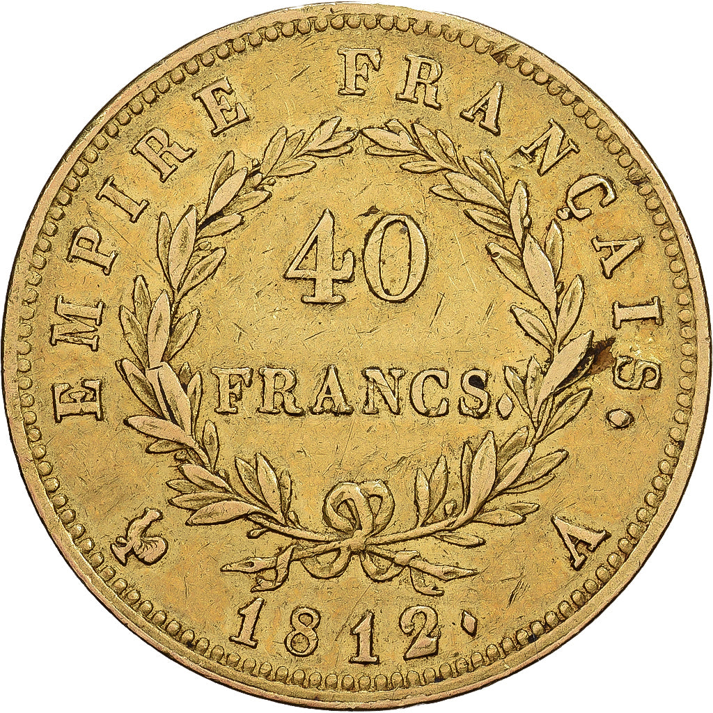 França, Napoleon I, 40 Francs, 1812, Paris, Dourado, EF(40-45), Gadoury:1084