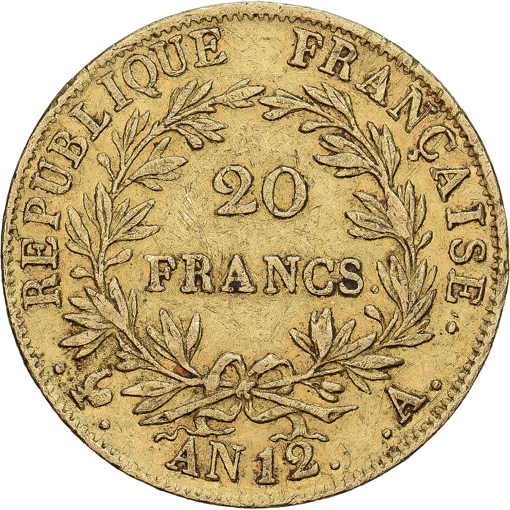 France, Napoleon I, 20 Francs, An 12 (1804), Paris, Gold, EF(40-45)
