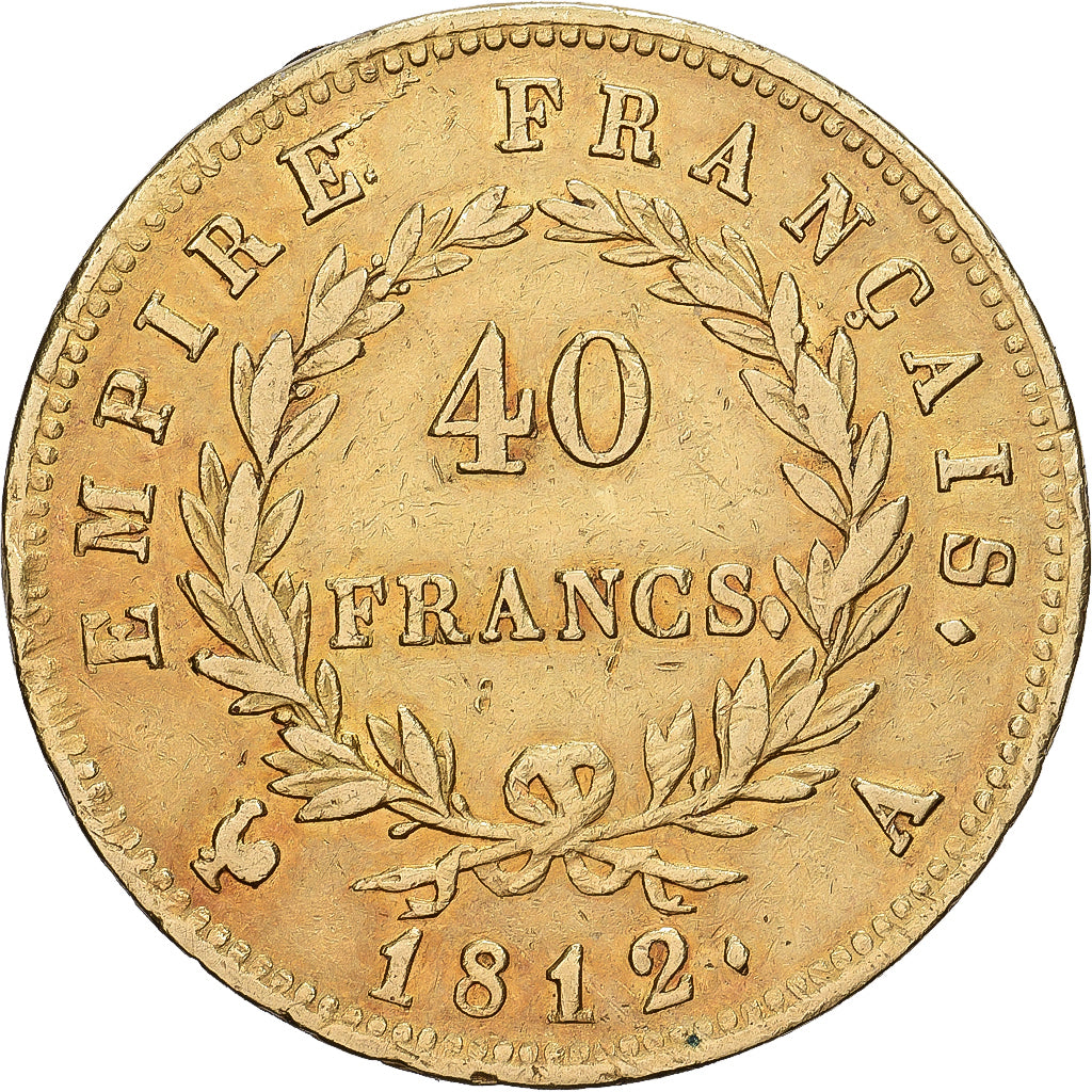 França, Napoleon I, 40 Francs, 1812, Paris, Dourado, EF(40-45), Gadoury:1084