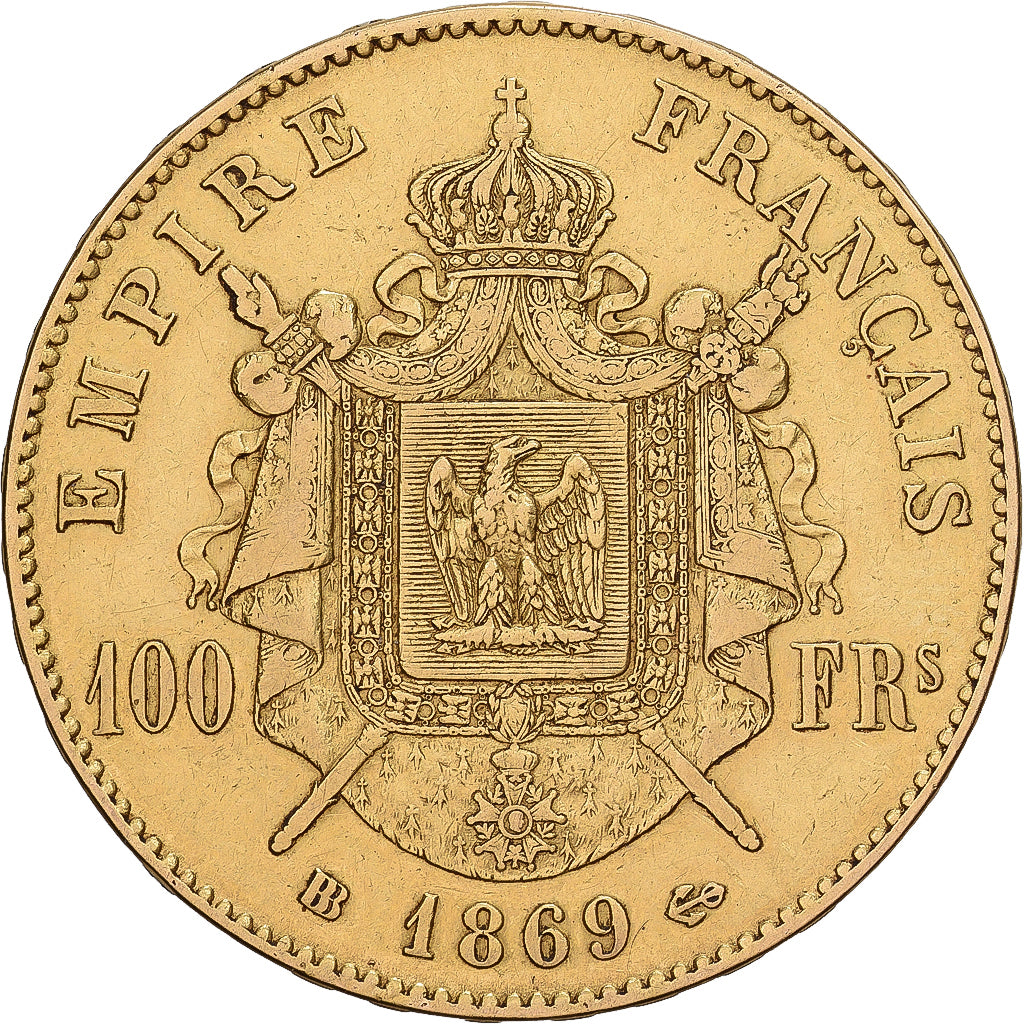 France, Napoleon III, 100 Francs, 1869, Strasbourg, Rare, Gold, AU(50-53)