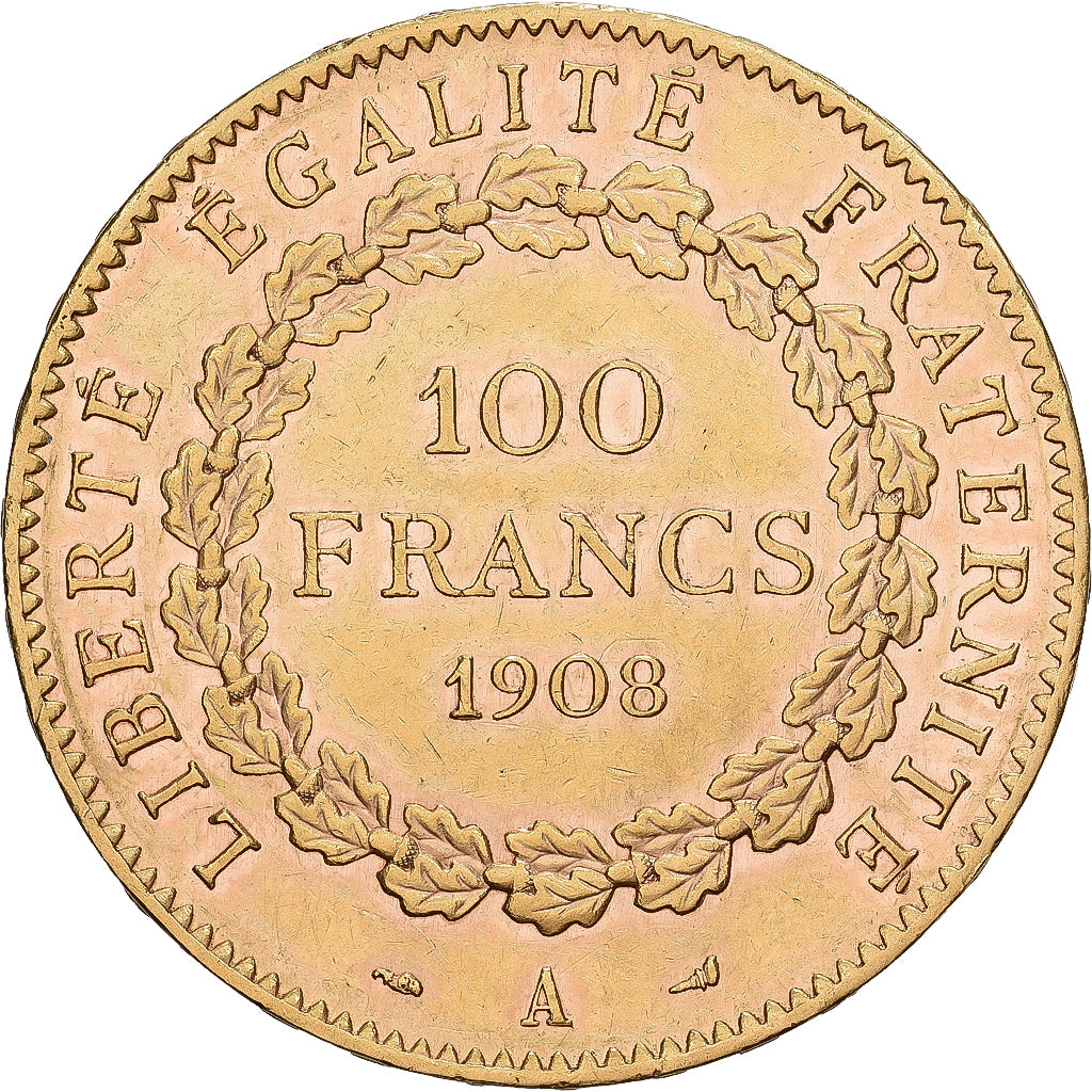 Francja, 100 Francs, Génie, 1908, Paris, Złoto, AU(50-53), Gadoury:1137a