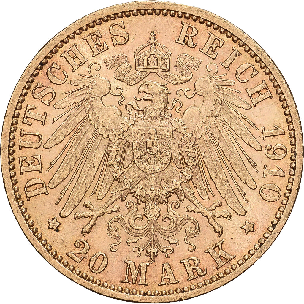Kingdom of Prussia, PRUSSIA, Wilhelm II, 20 Mark, 1910, Hamburg, Gold