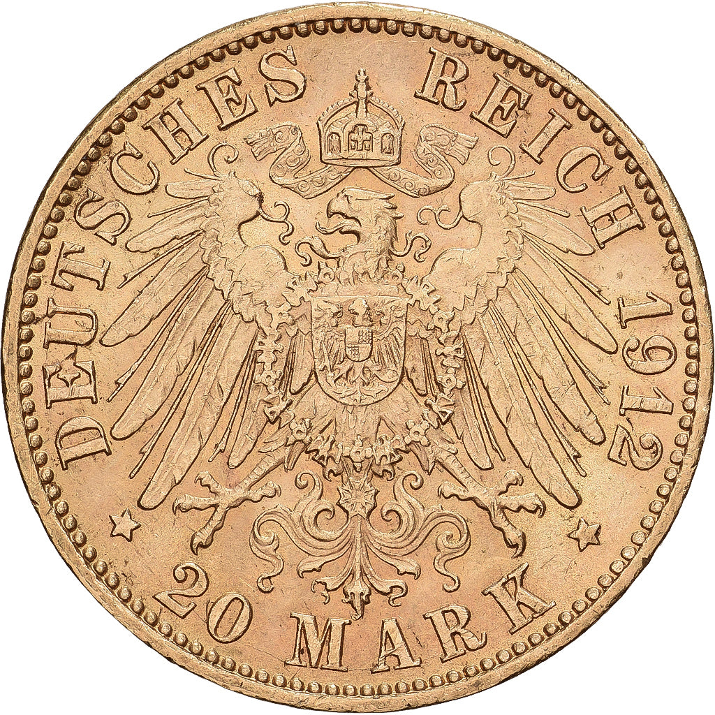 Kingdom of Prussia, PRUSSIA, Wilhelm II, 20 Mark, 1912, Hamburg, Oro, EBC