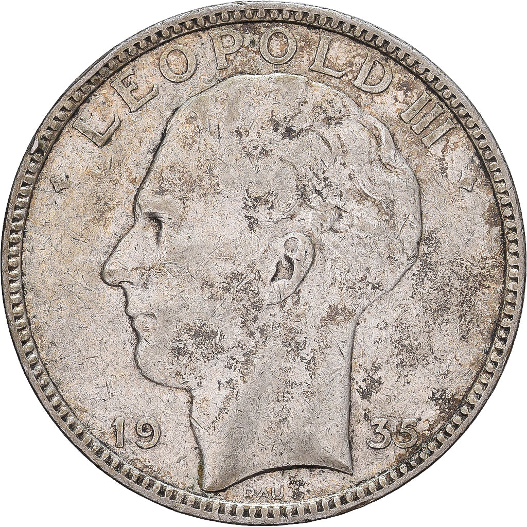 Belgio, Leopold III, 20 Francs, 20 Frank, 1935, Brussels, Argento, MB+, KM:105