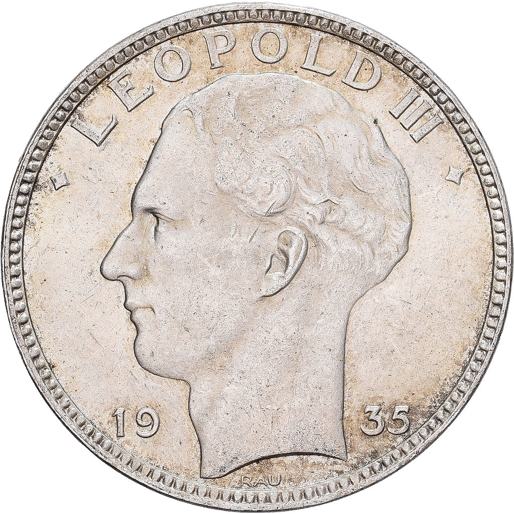 Bélgica, Leopold III, 20 Francs, 20 Frank, 1935, Brussels, Prata, AU(55-58)
