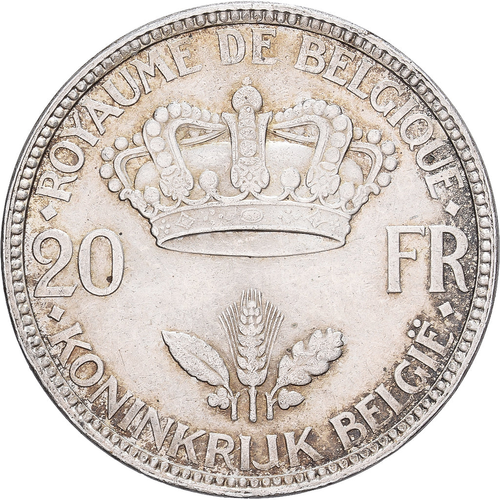 Bélgica, Leopold III, 20 Francs, 20 Frank, 1935, Brussels, Prata, AU(55-58)