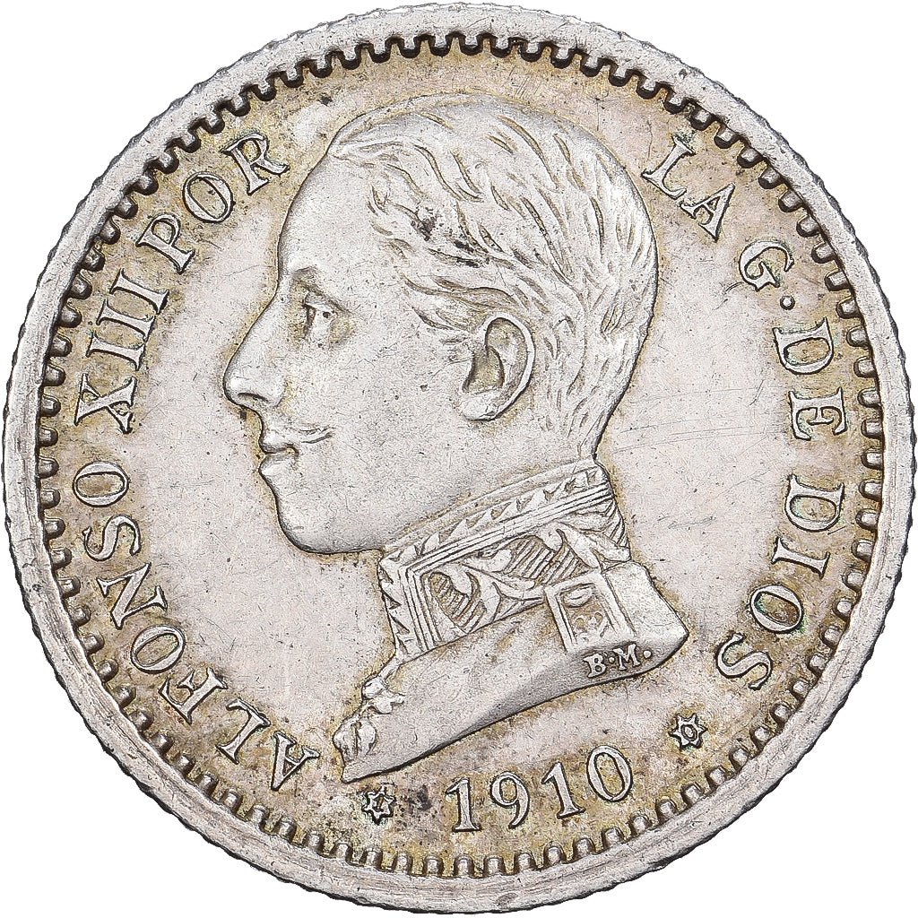 Spagna, Alfonso XIII, 50 Centimos, 1910, Madrid, Argento, BB+, KM:730