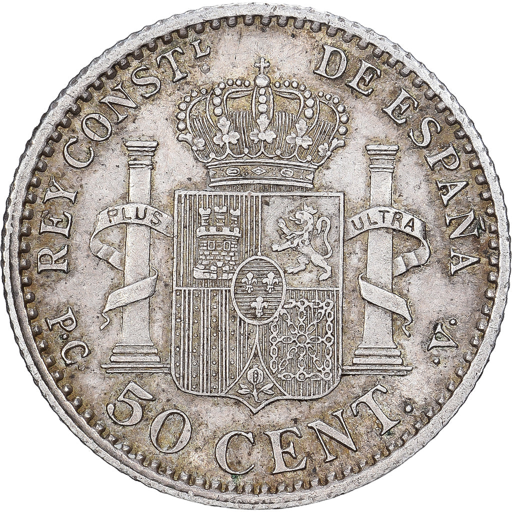 Spagna, Alfonso XIII, 50 Centimos, 1910, Madrid, Argento, BB+, KM:730