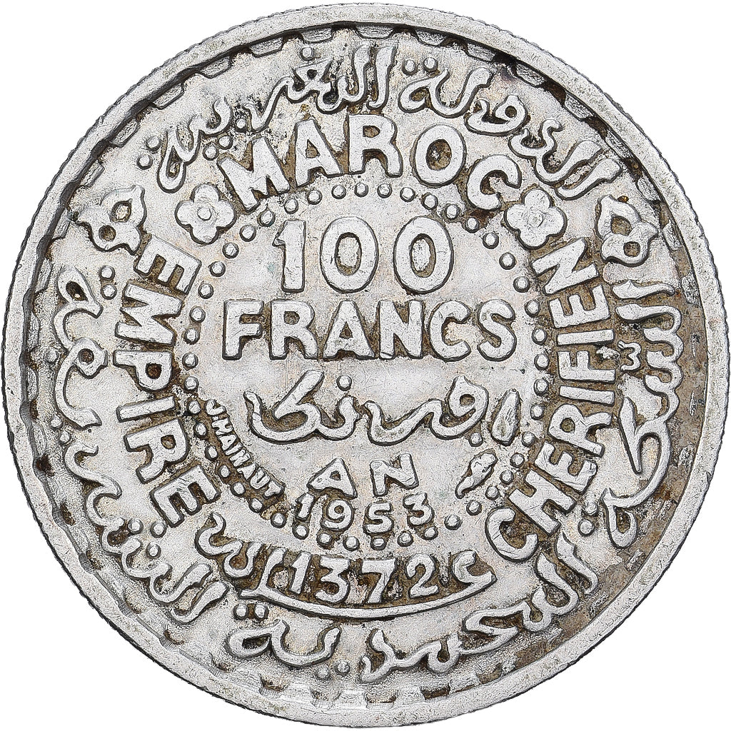 Maroko, Mohammed V, 100 Francs, AH 1372/1953, Paris, Srebro, EF(40-45)