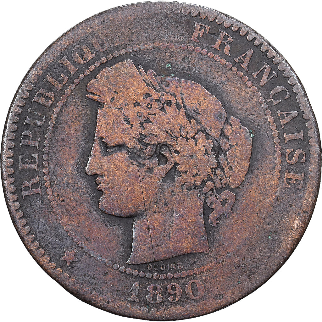 France, 10 Centimes, Cérès, 1890, Paris, Bronze, B+, Gadoury:265a, KM:815.1