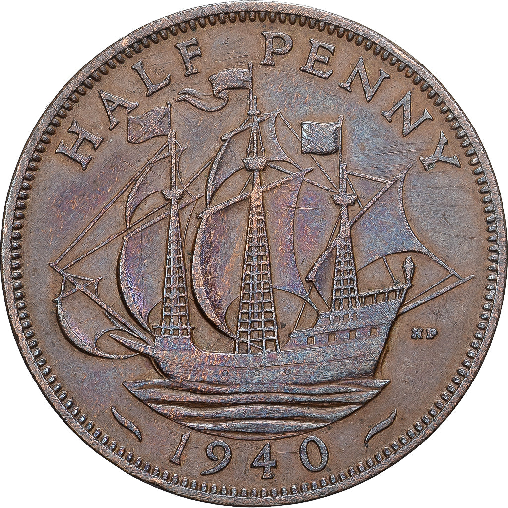 Great Britain, George VI, 1/2 Penny, 1940, Bronze, EF(40-45), KM:844