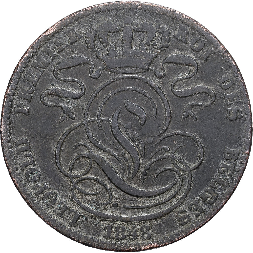 Belgia, Leopold I, 5 Centimes, 1848, Brussels, Miedź, VF(30-35), KM:5.1