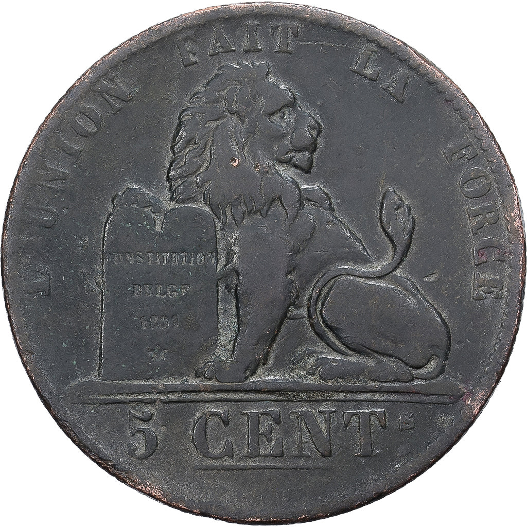Belgia, Leopold I, 5 Centimes, 1848, Brussels, Miedź, VF(30-35), KM:5.1