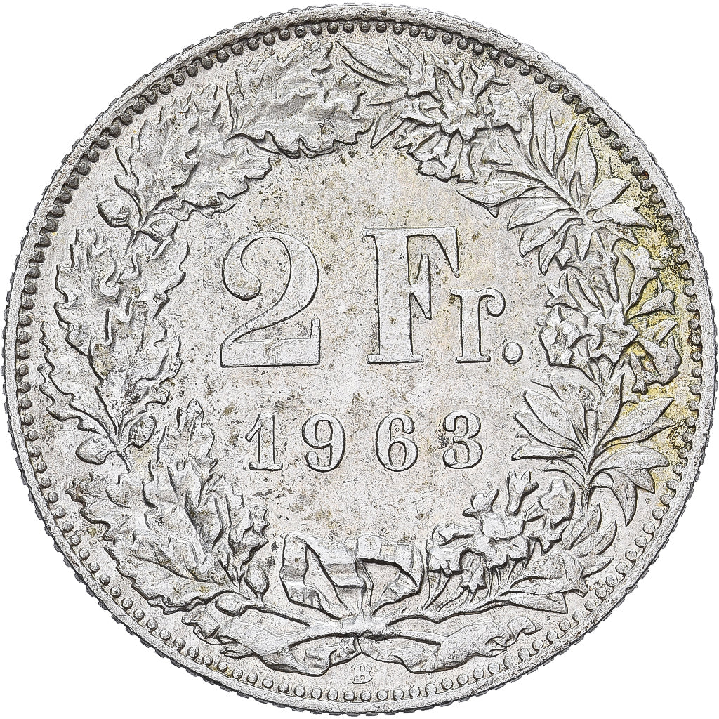 Switzerland, 2 Francs, 1963, Bern, Silver, AU(50-53), KM:21