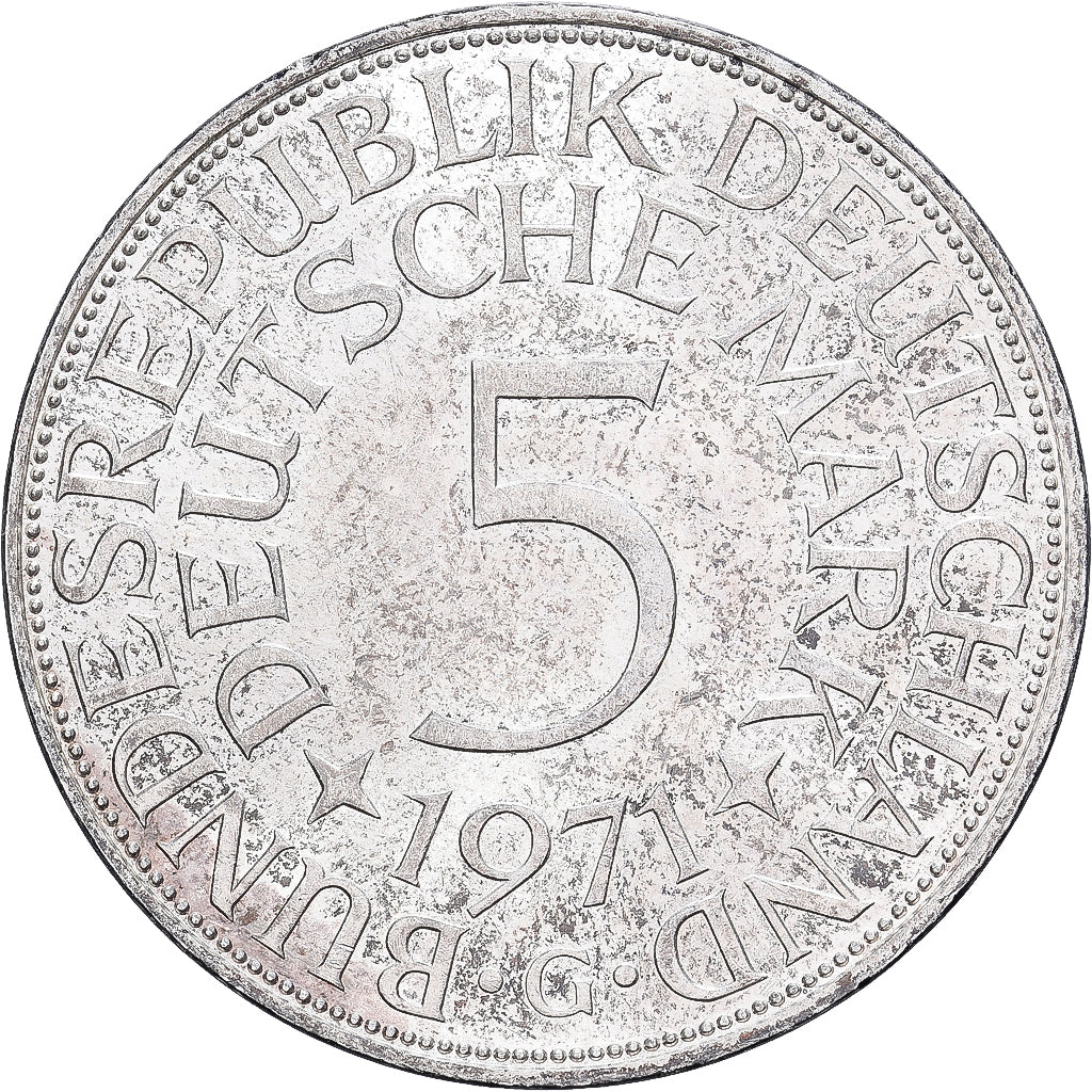 Niemcy - RFN, 5 Mark, 1971, Karlsruhe, Srebro, AU(55-58), KM:112.1
