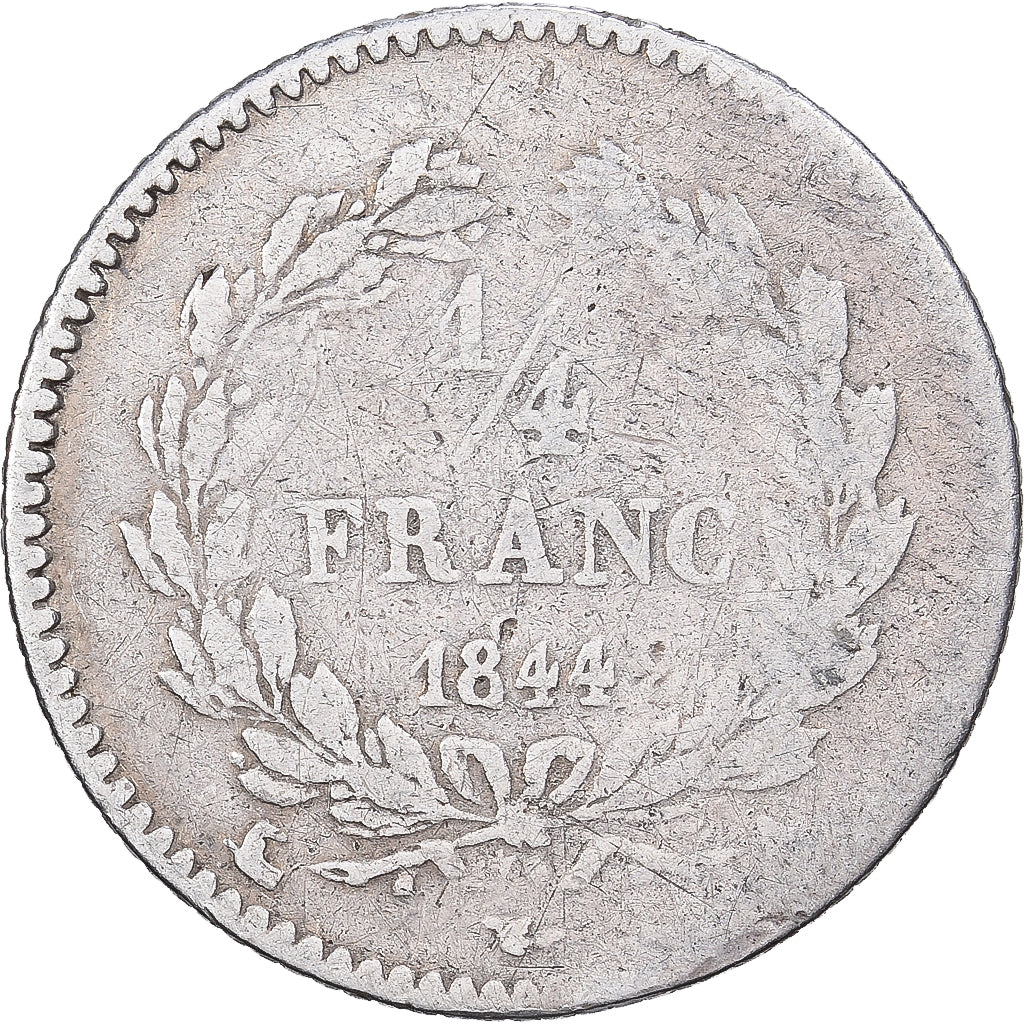 Francia, Louis Philippe I, 1/4 Franc, 1844, Paris, Plata, BC, Gadoury:355