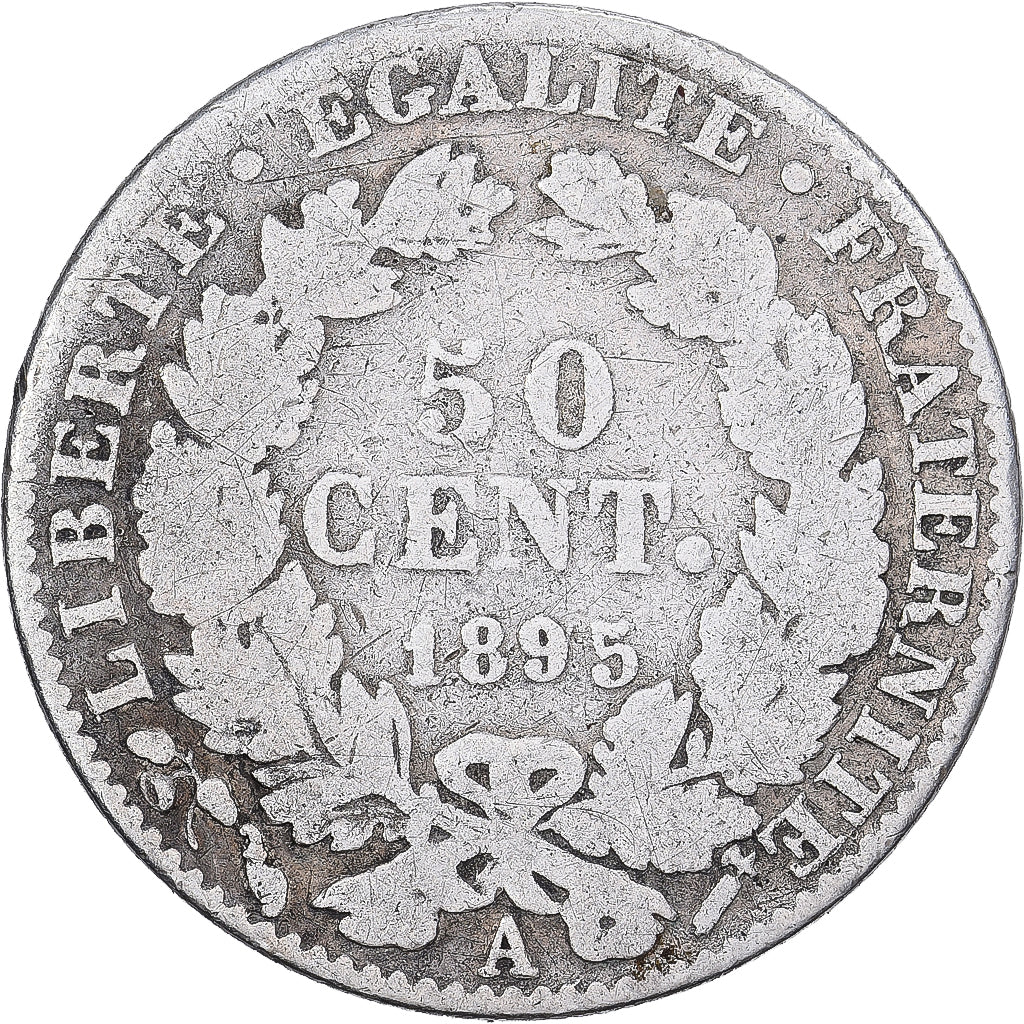 Francia, 50 Centimes, Cérès, 1895, Paris, Plata, BC, Gadoury:419a, KM:834.1