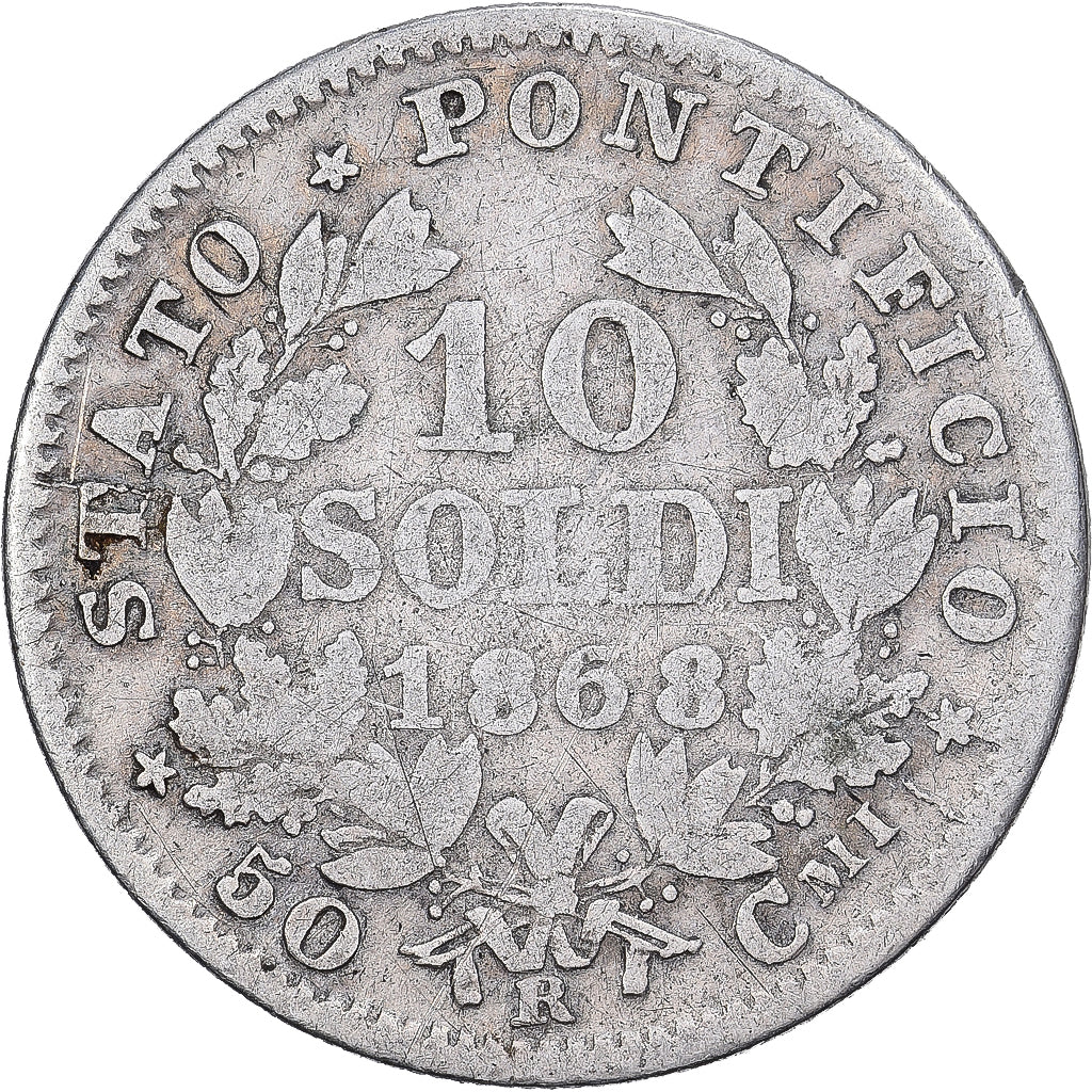 Vatikanstadt, PAPAL STATES, Pius IX, 10 Soldi, 50 Centesimi, 1868, Rome, Silber