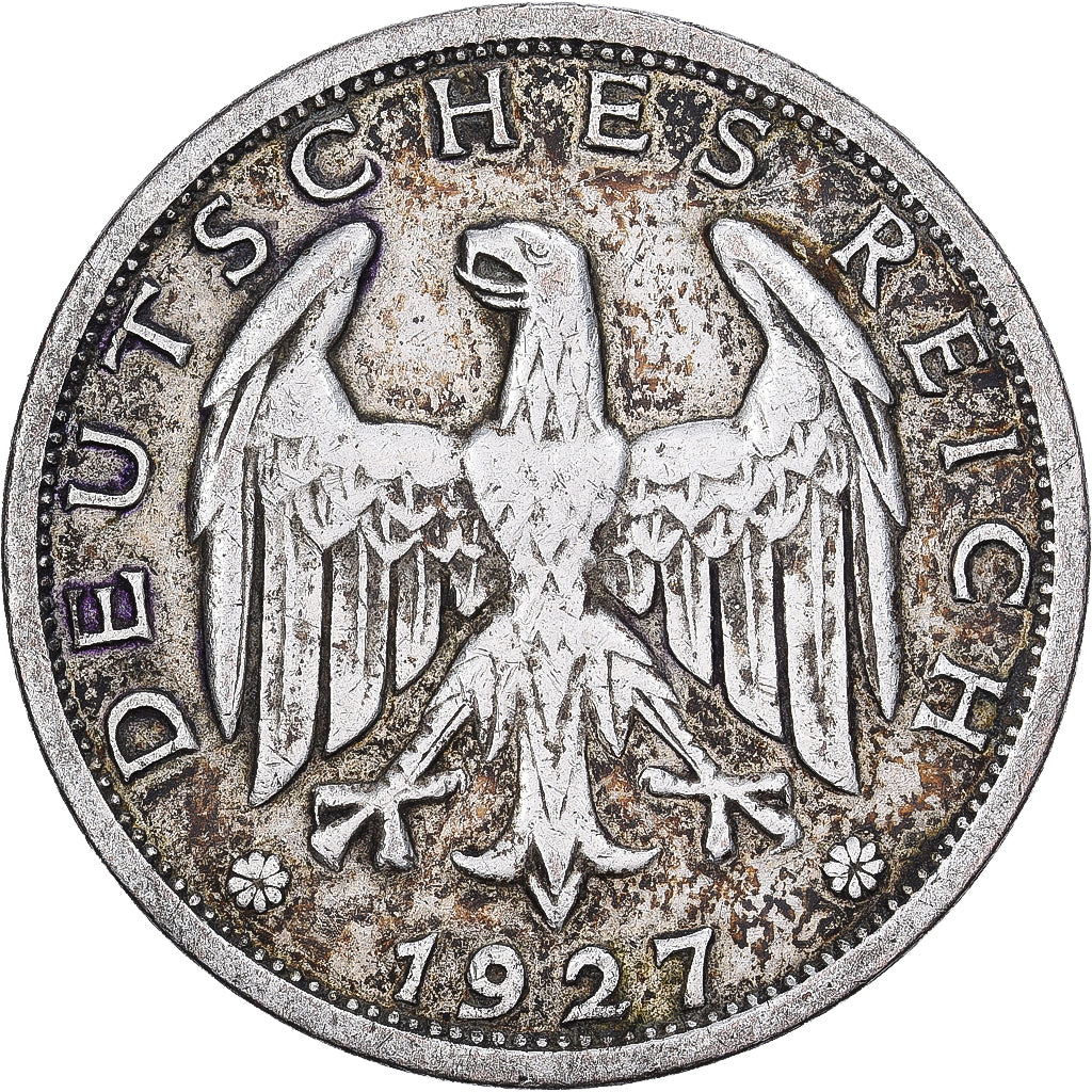 Duitsland, Weimarrepubliek, Mark, 1927, Stuttgart, Zilver, ZF, KM:44
