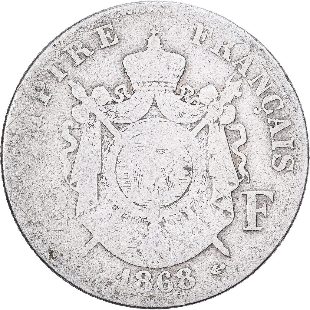 Frankreich, Napoleon III, 2 Francs, 1868, Paris, Silber, SGE+, KM:807.1