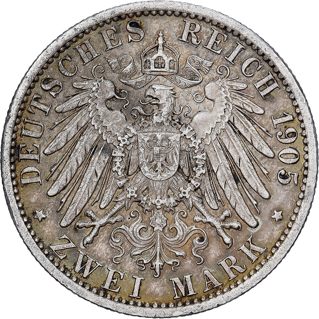 NIEMCY - IMPERIUM, PRUSSIA, Wilhelm II, 2 Mark, 1905, Berlin, Srebro, EF(40-45)