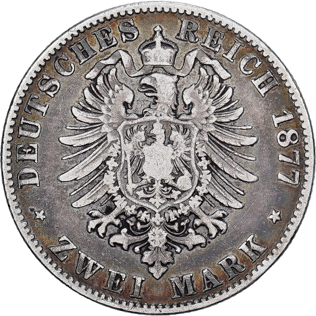 Empire allemand, SAXONY-ALBERTINE, Albert, 2 Mark, 1877, Muldenhütten, Argent