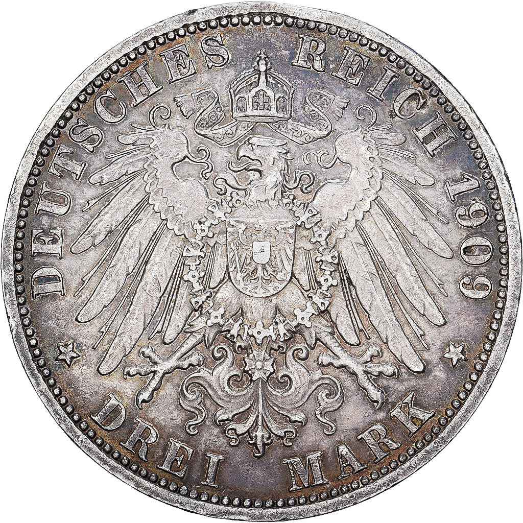 Empire allemand, PRUSSIA, Wilhelm II, 3 Mark, 1909, Berlin, Argent, TTB, KM:527