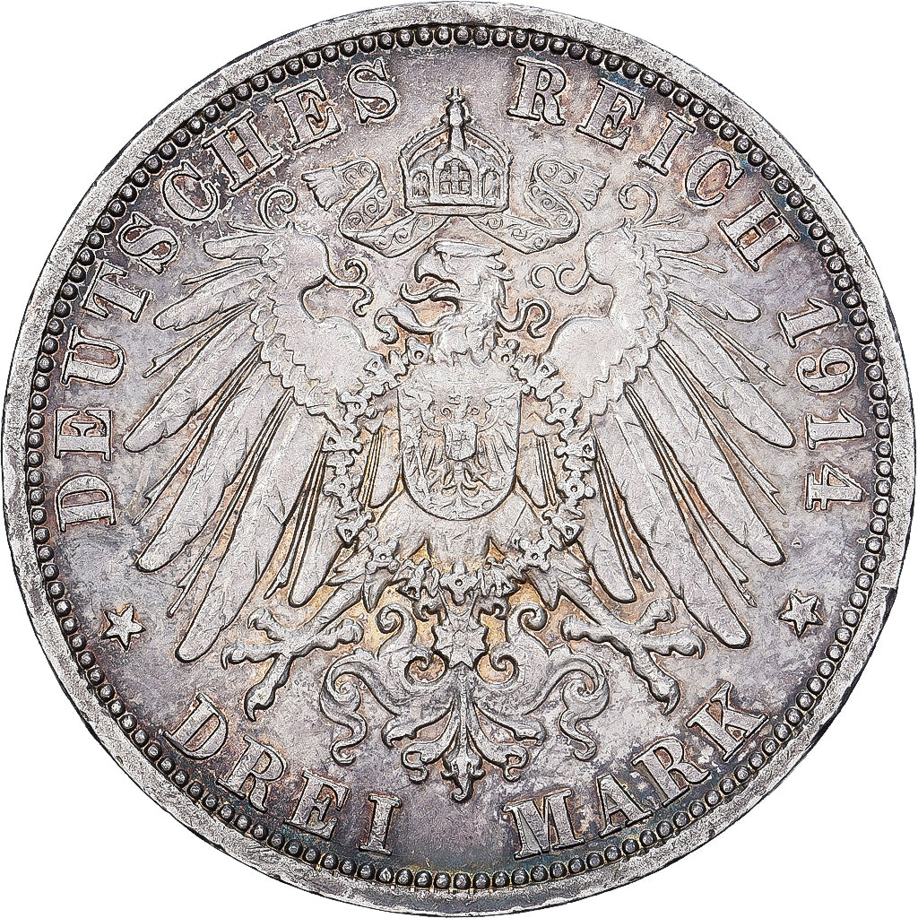 NIEMCY - IMPERIUM, PRUSSIA, Wilhelm II, 3 Mark, 1914, Berlin, Srebro, AU(50-53)
