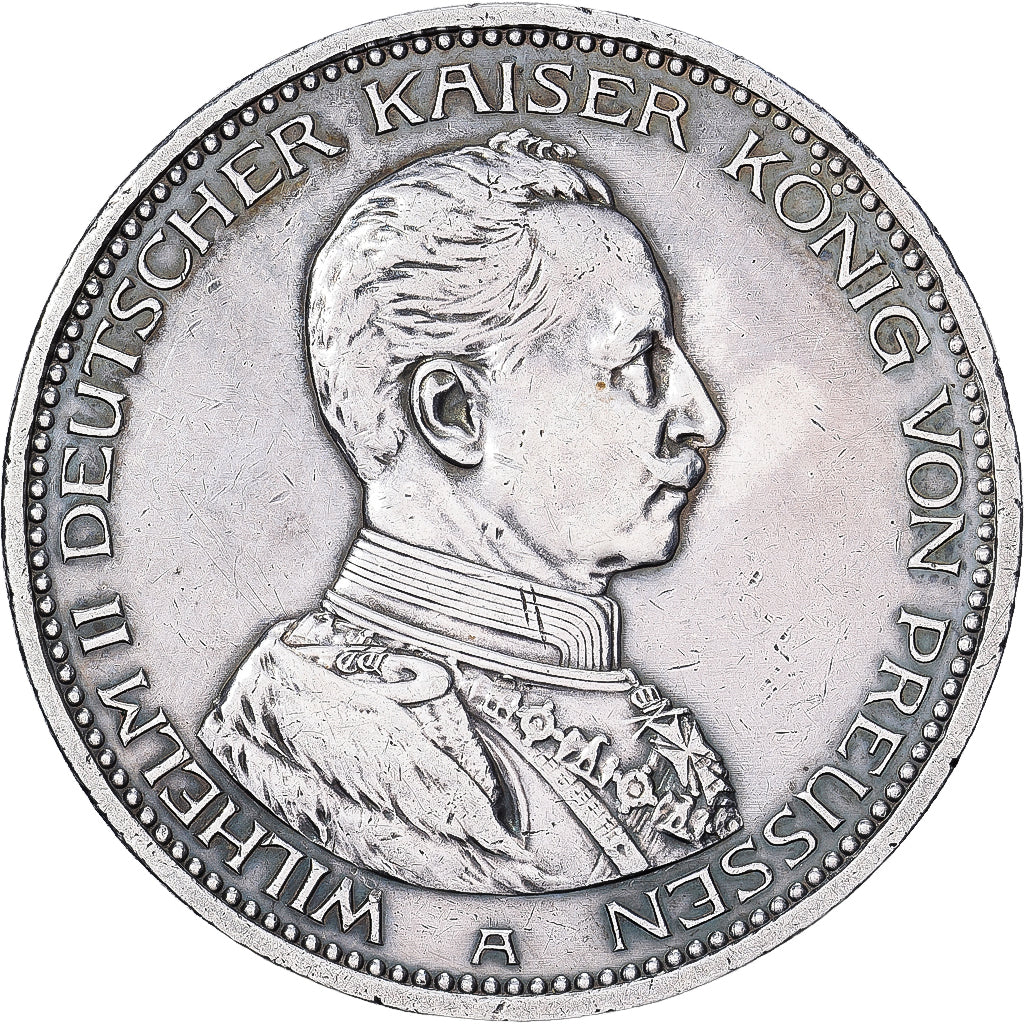 NIEMCY - IMPERIUM, PRUSSIA, Wilhelm II, 5 Mark, 1913, Berlin, Srebro, AU(50-53)