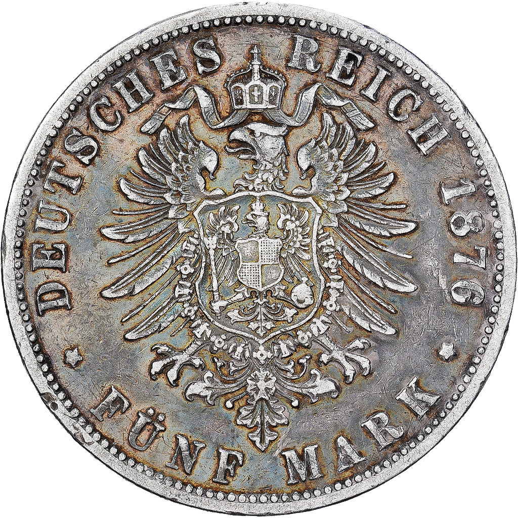 ALEMANHA - IMPÉRIO, PRUSSIA, Wilhelm I, 5 Mark, 1876, Hannover, Prata
