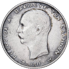 Grécia, George I, 2 Drachmai, 1911, Prata, AU(50-53), KM:61