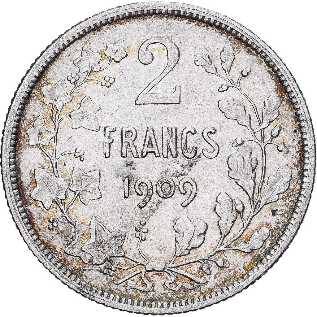 Belgio, Leopold II, 2 Francs, 2 Frank, 1909, Brussels, Argento, MB+, KM:59
