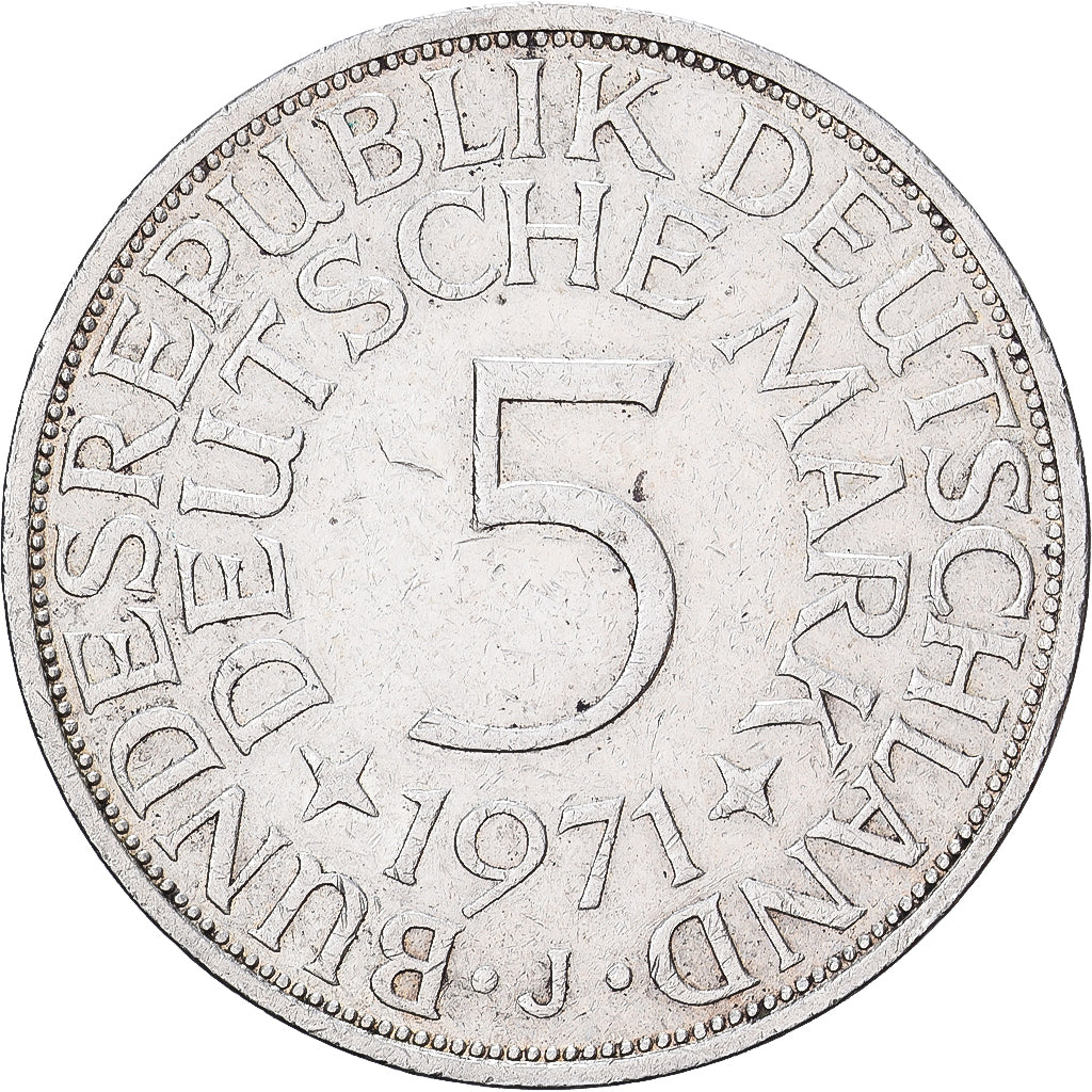 Niemcy - RFN, 5 Mark, 1971, Hamburg, Srebro, AU(50-53), KM:112.1