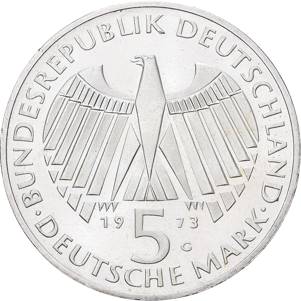 Niemcy - RFN, 5 Mark, 1973, Karlsruhe, Srebro, AU(55-58), KM:137