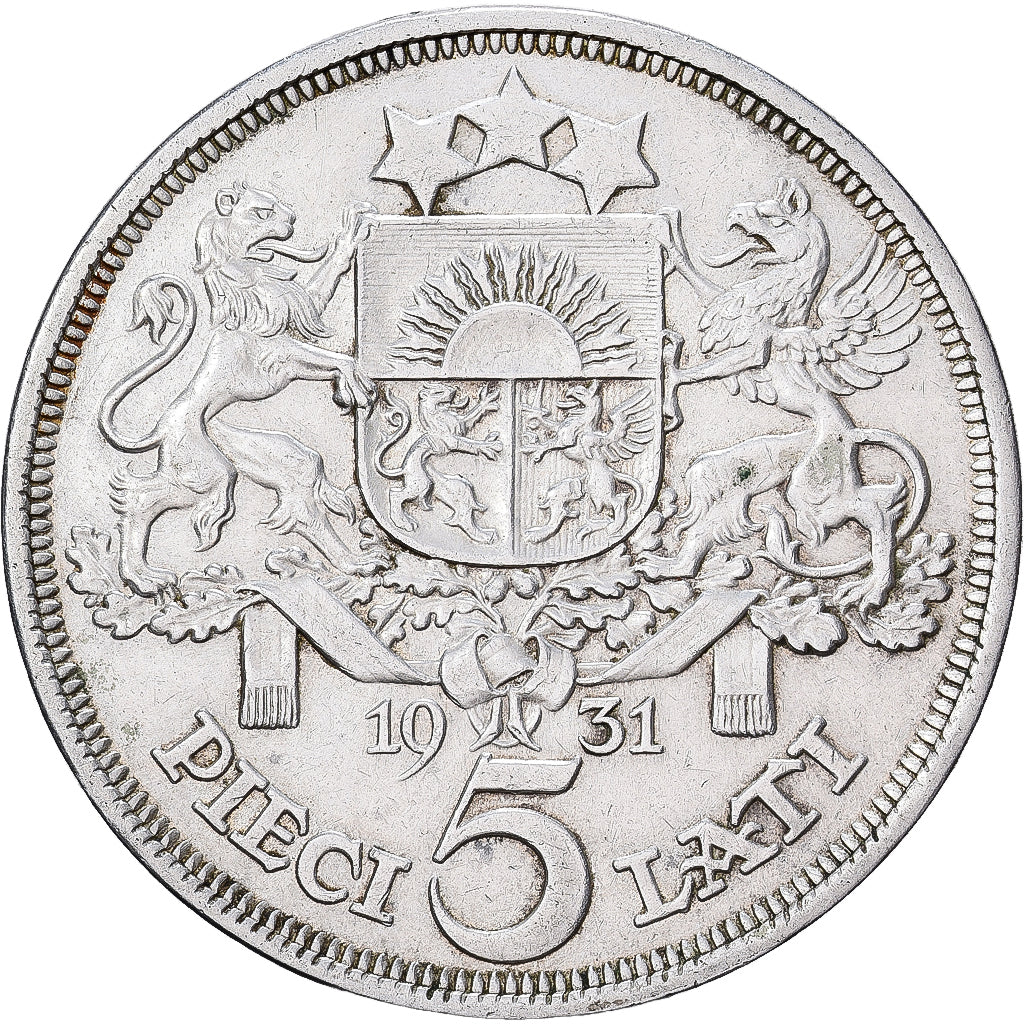 Latvia, 5 Lati, 1931, Silver, AU(55-58), KM:9