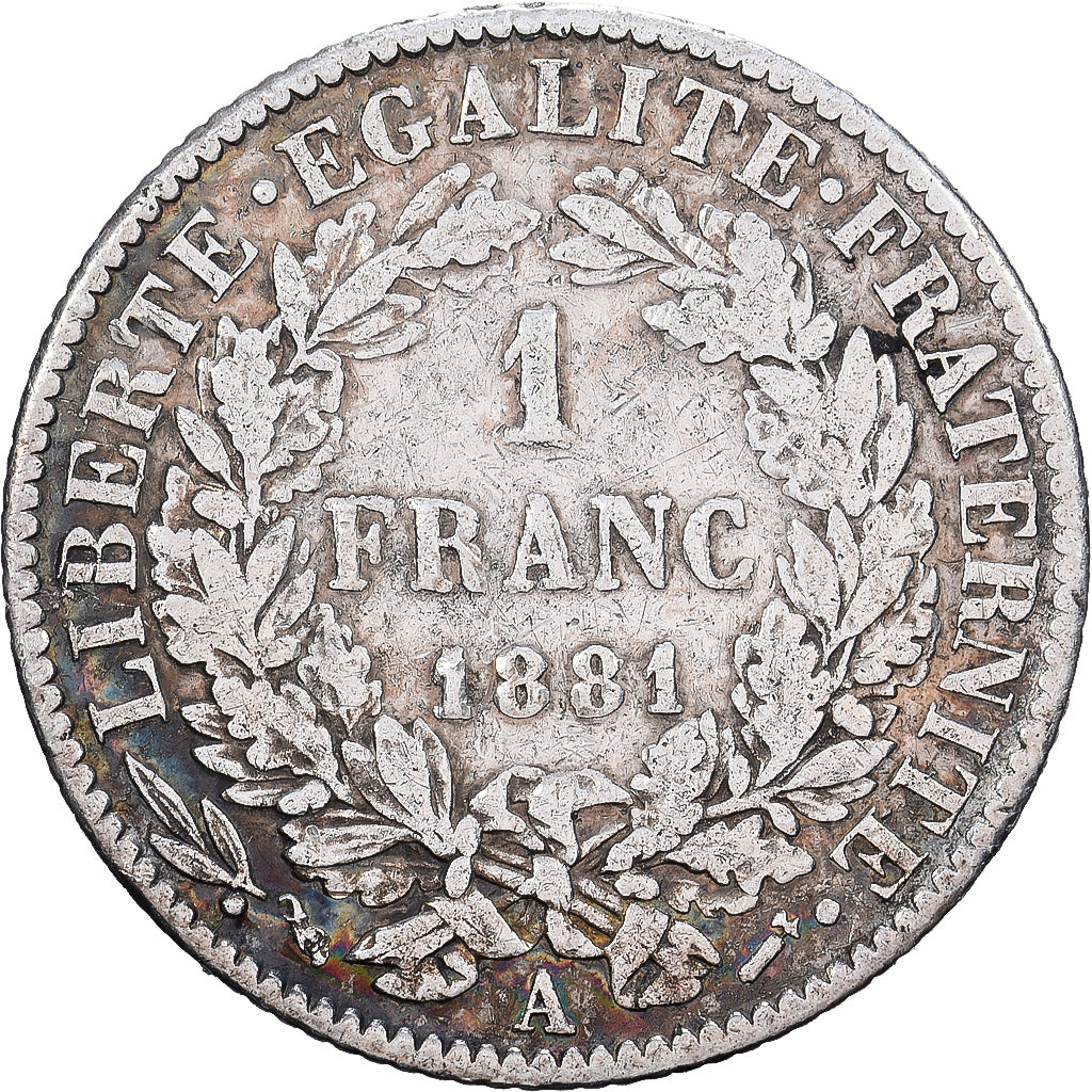 France, Franc, Cérès, 1881, Paris, Argent, TB+, Gadoury:465a, KM:822.1