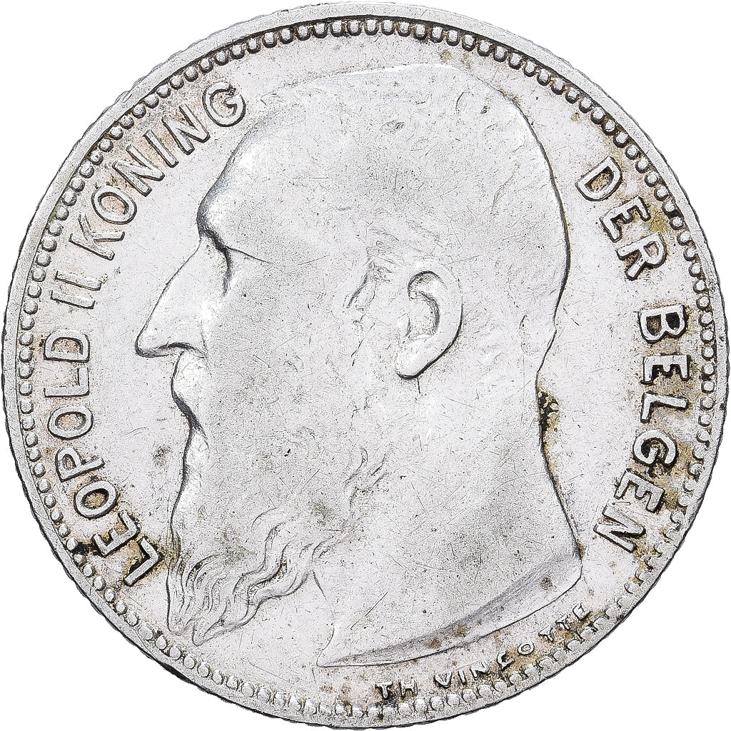 Belgia, Leopold II, Franc, 1909, Brussels, Srebro, VF(30-35), KM:57.2
