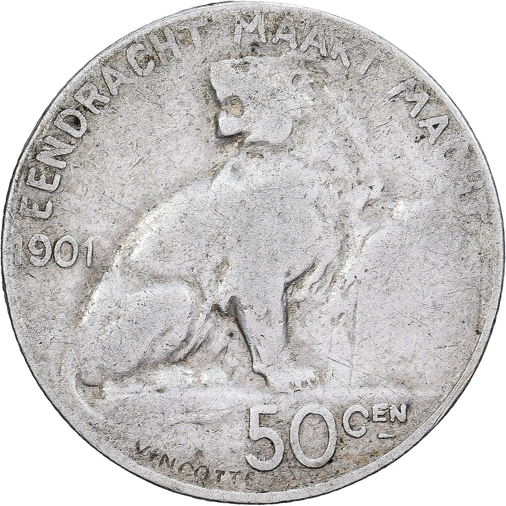 Belgien, Leopold II, 50 Centimes, 1901, Brussels, Silber, S, KM:51