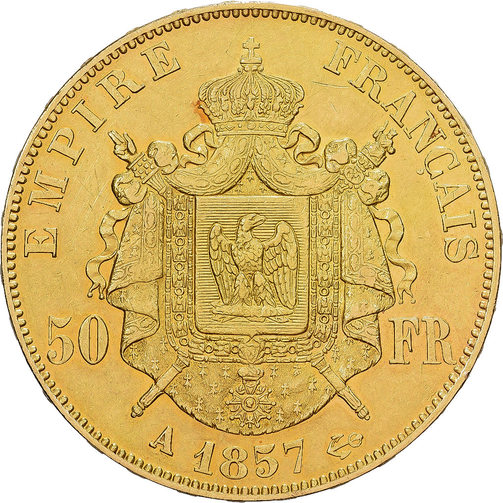 Francja, Napoleon III, 50 Francs, 1857, Paris, Złoto, AU(50-53), Gadoury:1111