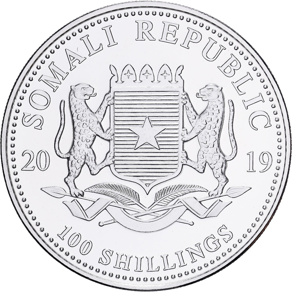 Somalie, 100 Shillings, Léopard, 2019, 1 Oz, Proof, Argent, FDC