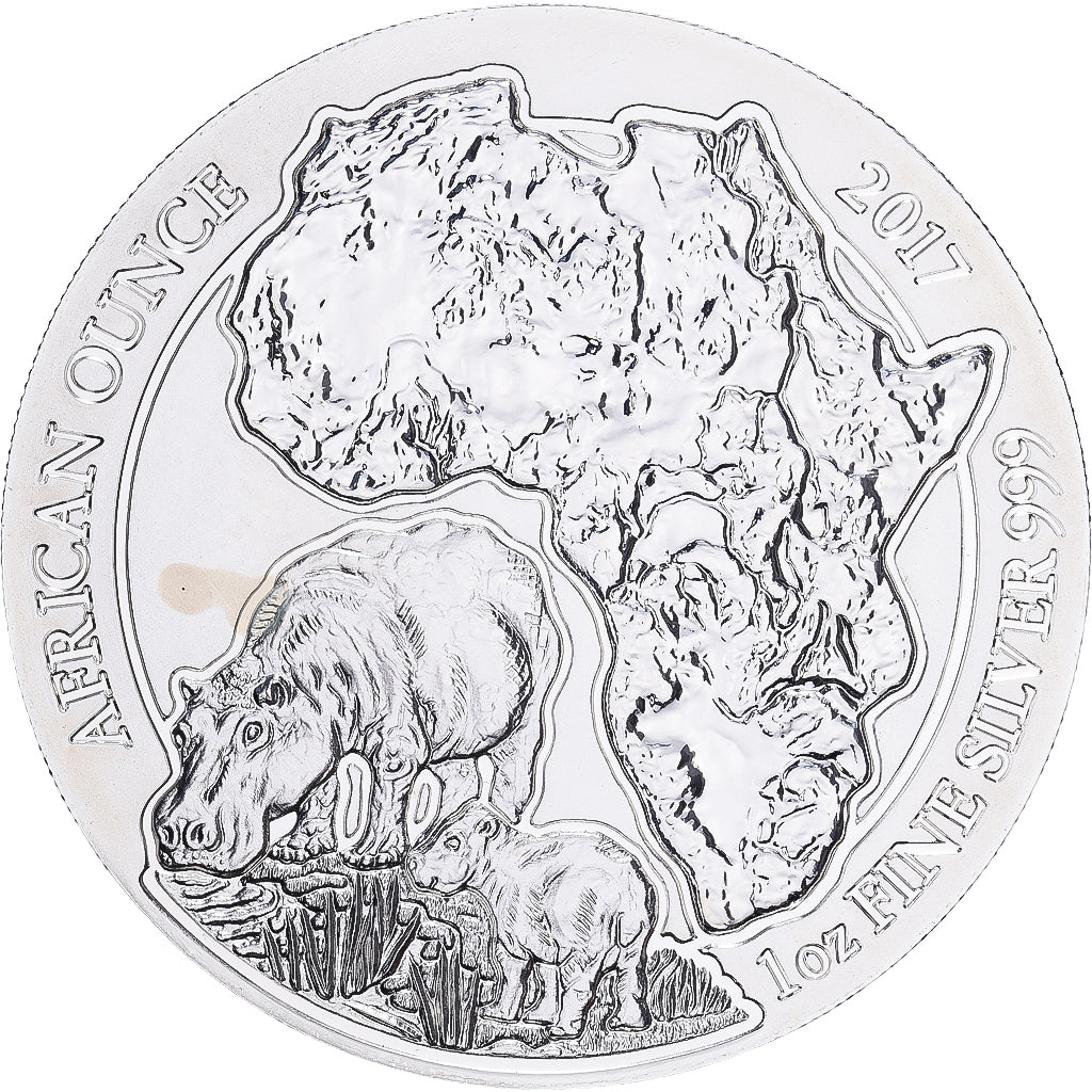 Rwanda, 50 amafaranga, 1 Oz, Hippopotame, 2017, BE, Argent, FDC
