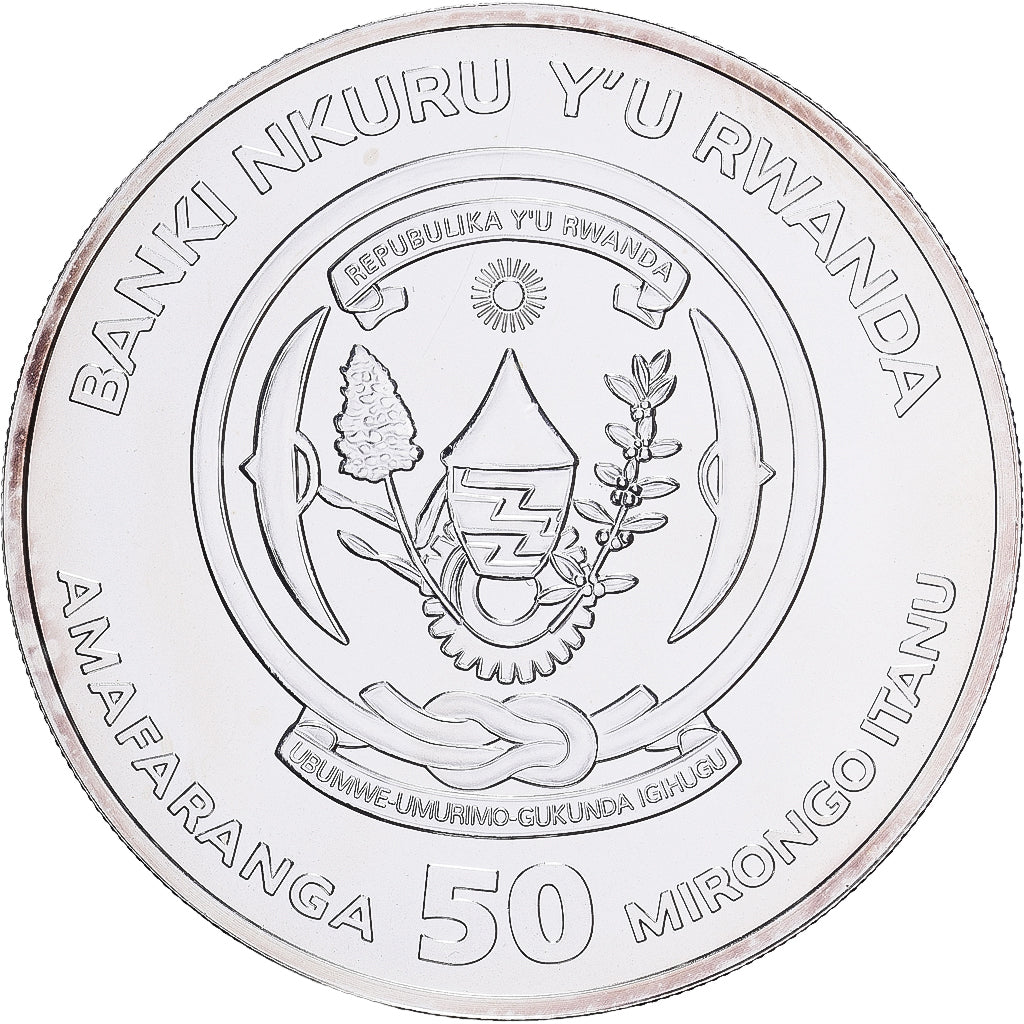 Rwanda, 50 amafaranga, 1 Oz, Hippopotame, 2017, BE, Argent, FDC